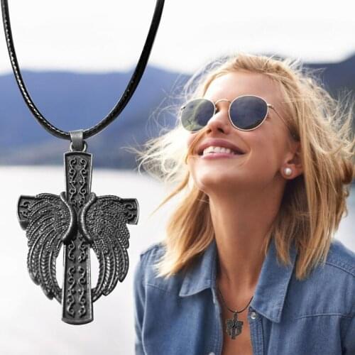 Angel Wing and Cross Necklace Men and Women Couple Gift Pendant Retro Necklace for Jewelry Decoration