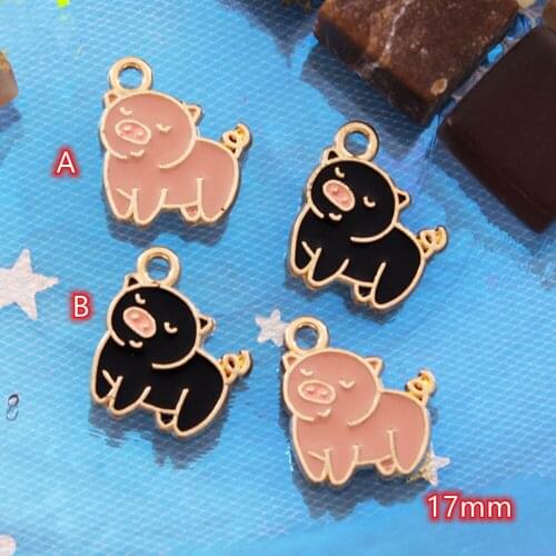 Cartoon Pig Charms for Jewelry making 10pcs Pink Black Enamel Charm Pendant Gold Metal Charms Pendant Piggy for Kids diy