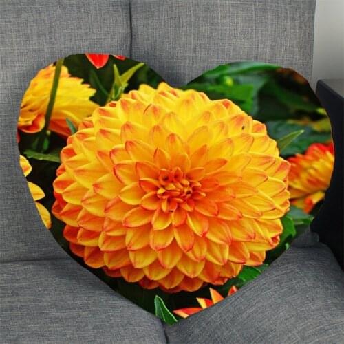 Custom Dahlias Flower Pillow Case Heart Shaped Zipper Pillow Cover Satin Soft No Fade Pillow Cases Home Textile Decorative