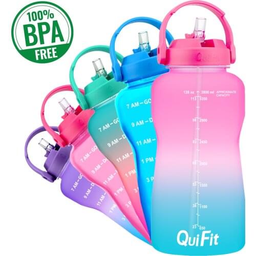 QuiFit 3.8L 2L Wide Mouth Gallon Tritan Water Bottle With Straw BPA Free My Drink Bottles Portable Sports GYM Jug Mobile Holder