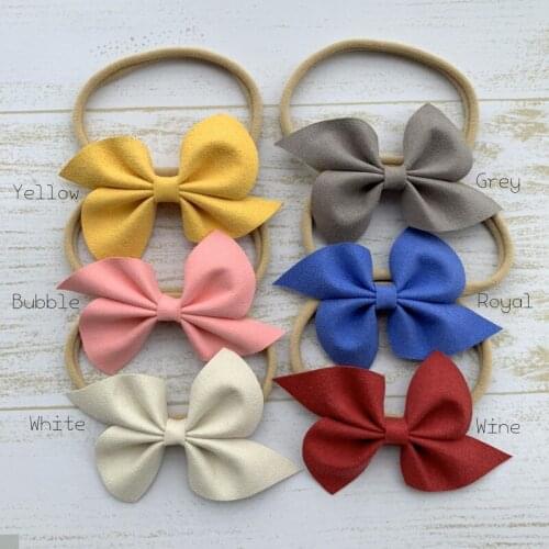 18pcs/lot Suede Hair Bows Matching Soft Nylon Headband Faux Suede Bow Hair Band For Baby Girls Newborn Hair Accessory