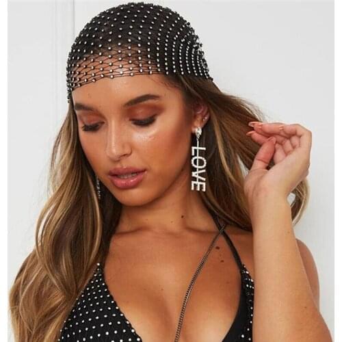 Fashion Shiny Rhinestone Headpiece Head Scarf For Women Breathable Hollow Mesh Headband Black Hair Tress Hair Accessories Party