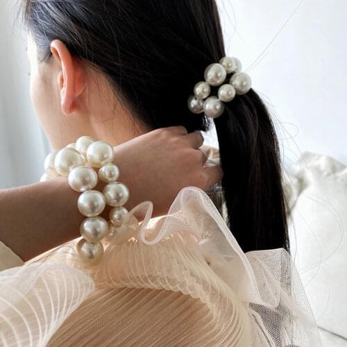 Woman Big Pearl Hair Ties Rubber Band Hairband Scrunchies Girls Ponytail Holders Headbands Headwear Hair Accessories
