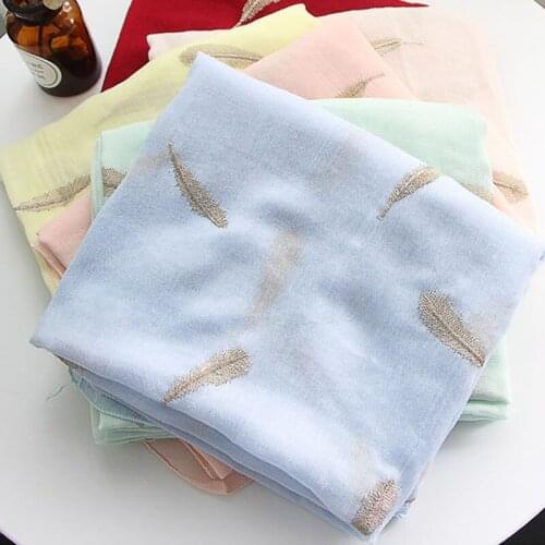 Womens luxury scarfs fashionable Gold lurex Feather head scarf,Cotton embroidery shawl stole,ponchos and cape,Wrap foulard femme