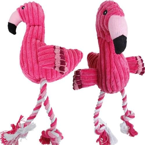 Corduroy Flamingo Dog Toy Suitable For Small And Large Dogs Animal Shape Plush Pet Puppy Squeaky Biting Toy Dog Accessories