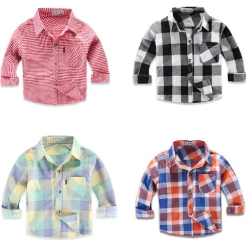 Spring Autumn Striped Boys Shirts Baby Kids Cotton Shirt Casual Fashion Plaid Blouses for Children 16 Colors Camisas Para Hombre