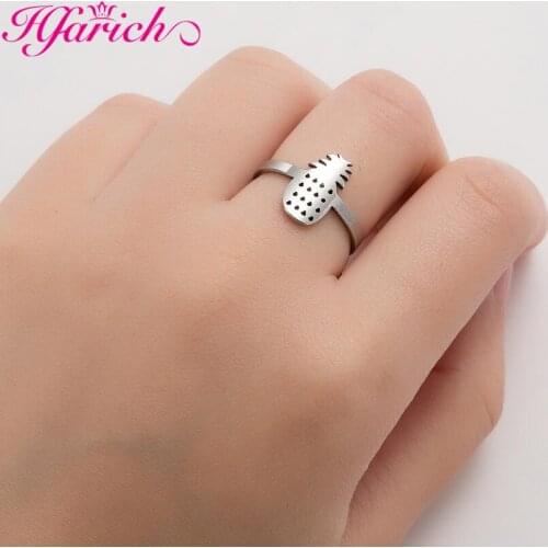 Yiustar Fashion Pineapple Adjustable Ring for Women Christmas Gift Stainless Minimalist Plant Jewelry Hollow lattice Geometric