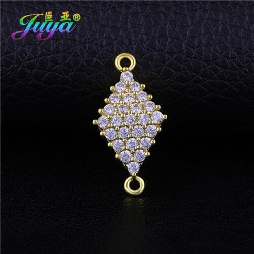 Juya DIY Making Jewerly Findings AAA Cubic Zirconia 2 Loops Charm Connector Accessories For Women Luxury Wedding Jewelry Making