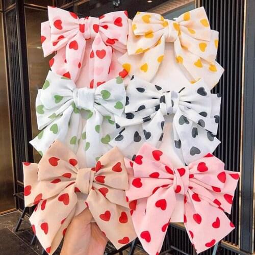 New Fashion Large Bowknot Hairpins Hair Accessories For Women Girls Chiffon Double Heart Print Hair Clip Spring Clip Headdress