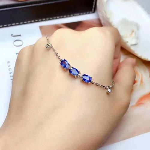 Shilovem 925 silver sterling real Natural sapphire Bracelets fine Jewelry trendy party gift new plant 4*6mm ml04062999agl