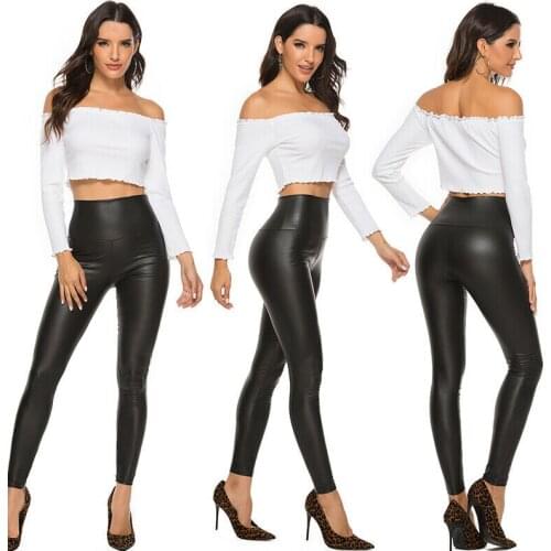 Leather Shiny Sexy Leggings for Women Vadim 2021 Summer High Waist Black Stretchy Faux Leather Pant Mujer Leggings Ropa