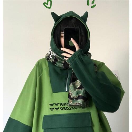 Neploe Hoodies Women Cartoon Ears Cute Hooded Long Sleeve Sweatshirt 2021 Autumn Winter Plus Velet Pullover Sudadera Mujer 56093