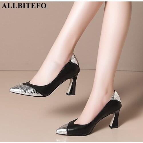 ALLBITEFO new arrive genuine leather brand high heels office ladies shoes mixxed colors wedding women shoes autumn women heels