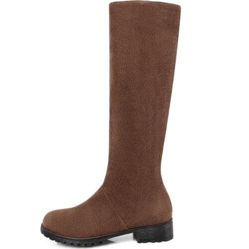 Winter for Woman New Fashion Sexy Pointed toe Shoes Brown Suede Zipper Consice Knee high boots 34-48