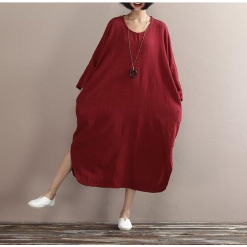In The Autumn Of 2020 New Womens Dress Art Gown Size Linen Texture Robe Bureau Droite Vestido Feminino Casual Automne Long Maxi