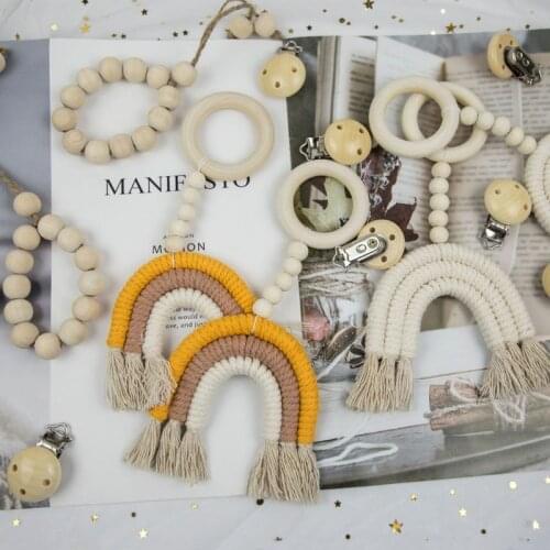 1PC Weaving Rainbow Bed Hanging Toys Wooden Teething Ring Rattle Toys for Car Baby Stroller Bed