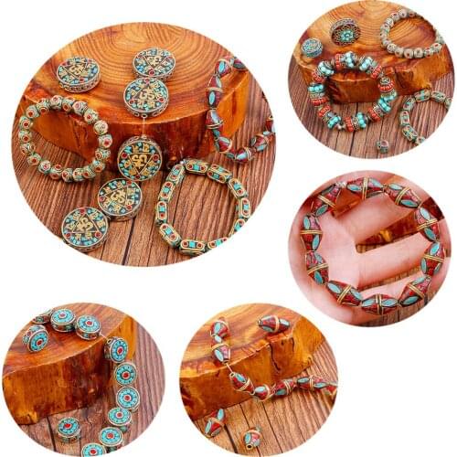 1pc Retro Prayer Nepal Beads Tibetan Letter Beads Antique Gold Clay Beads For Jewelry Making DIY Charm Bracelet