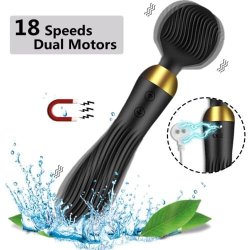 18 Speeds Dual Motors Powerful AV Magic Wand Dildo Vibrator G-Spot Massager Clitoris Stimulator Dildo Sex Toys for Adults