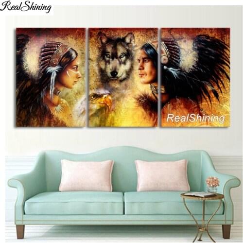 REALSHINING 3pcs Woman Wolf 5D Diy Diy Diamond Painting Cross Stitch Mosaic Square Diamond Full Embroidery DM376