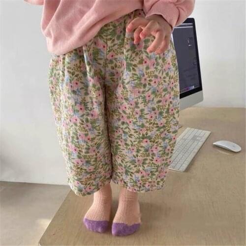 2021 Autumn New Arrival Girls Fashion Floral Pants Kids Korean Design Trousers Girl Pants