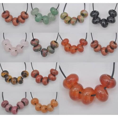 14MM Sandstone/Aventurine/Carnelian/Crystal/Rhodonite Stone GEM Big Hole Loose Bead Fit Charms Jewelry Findings (5 pcs/lot)