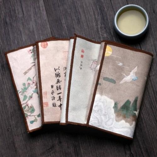 Household Retro Embroidered Tea Towel Chinese High-grade Suede Tea Towel Tea Table Tablecloth Kung Fu Tea Set Cleaning Towel