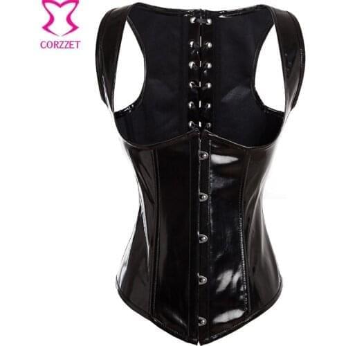 Black Faux Leather Cupless Corset Waist Cincher Bustier Open Bra Bustier Sexy Lingerie Tops strong sexy goth steampunk bondage