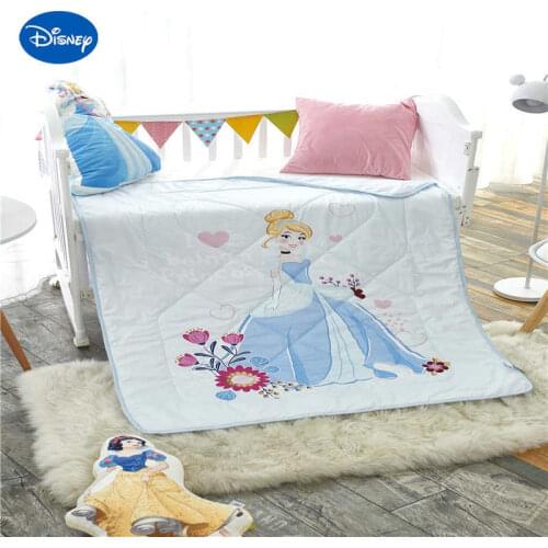 Disney Princess Summer Quilts Comforters 100% cotton Bedding Wowen 120*150cm Child Baby Crib Girls Cot Bed Decor Set Light Blue