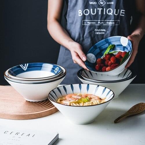 New Design 1PCS 7" Large Bona China Salad Bowl Porcelain Household Tableware Ceramic Japanese Noodle Bowl Rice Bowl Soup Bowls
