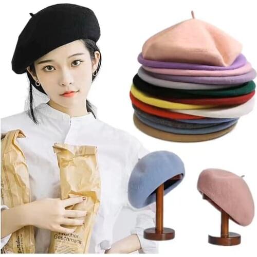 French Hat Fashion Beret Hat Women Felt Beret British Style Girls Wool Beret Lady Solid Color Slouchy Winter Berets For Women