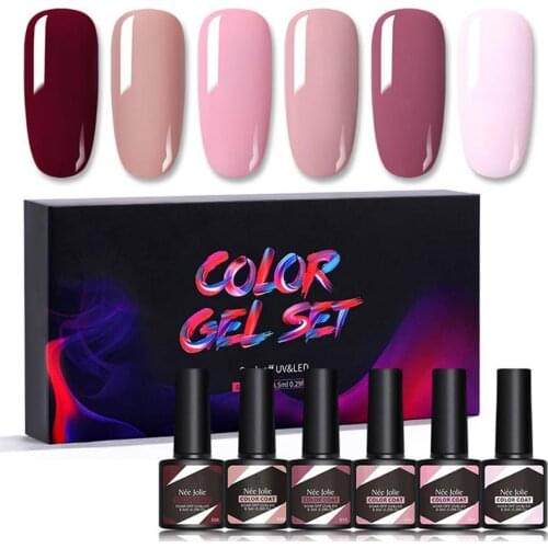 6Pcs Nail Gel Polish Semi Permanent Gellack Nail Art 6 Color Glitter 8.5ml Soak Off Organic UV LED Nail Gel Varnish Manicure Set
