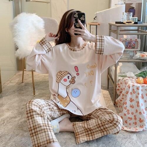 Cotton Nighty Women Sleepwear Spring Nightgown Loose Version Pyjamas Plus Size Cartoon Princess Style Pajama Set