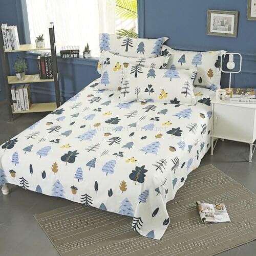 Cotton Bed Linens Solid Color Flat Sheet Drap De Lit Coton Bed Sheet Set With Pillowcases For Adult Simple Animal Flower Sheets