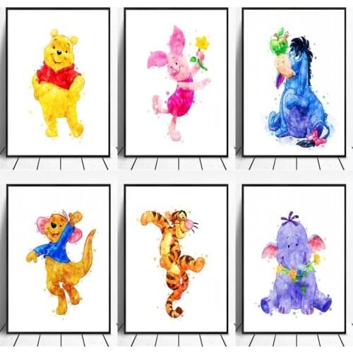 Watercolor Disney Winnie The Pooh Canvas Painting Cartoon Posters and Prints Wall Pictures for Kids Room Nursery Decor Cuadros