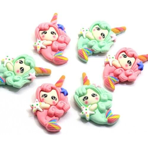 Kawaii Mermaid-Princess Unicorn Flatback Resin Kawaii Cabochons DIY Scrapbook Hair Bows Center