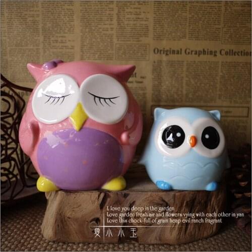 Japan Style Home Decor Collectible Owl Craft Glazed Ceramic Cute Owls Figurine For Living Room 2 Color Free Shipping
