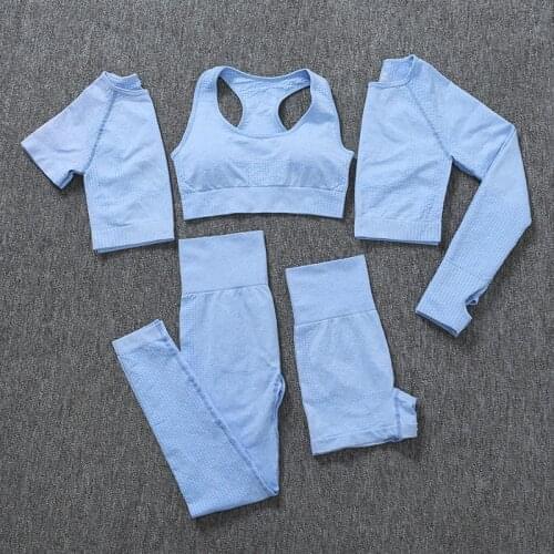 5 PCS Seamless Yoga Set Workout Sport Wear Gym Clothing Short/Long Sleeve Crop Top High Waist Running Leggings Sports Set