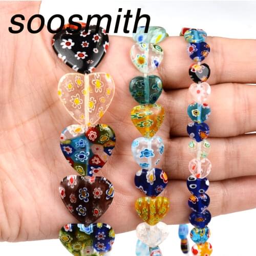 Colorful Heart Shape Glass Beads Lampwork Stone Beads For Jewelry Making Handmade Charm Bracelet Diy Fashion Necklace Wholesale