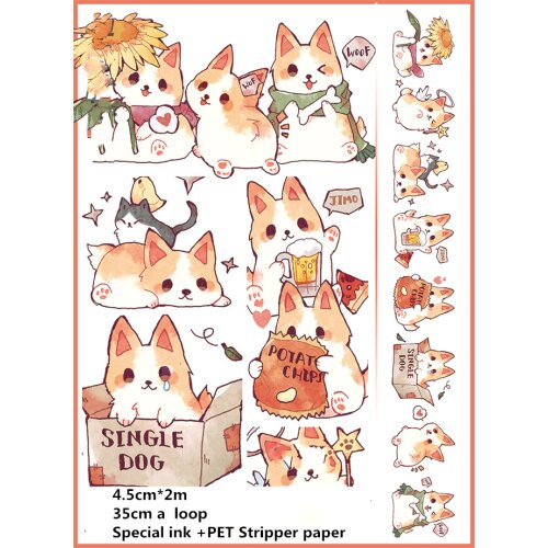 4.5cm wide Cute dog Corgi decoration washi Tape DIY scrapbooking masking tape Animal stationery stickers
