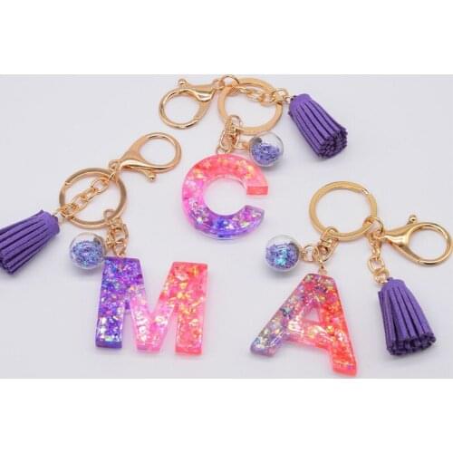 Cute English Letter Pendant Key Chains Ring Tassel Keyring Resin Acrylic Initial Car Handbag Keychain Holder Accessories Jewelry