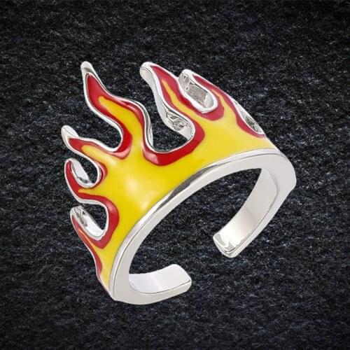 Goth Fire Flame Opening Rings For Men Women Metal Charms Vintage Punk Friendship Rings Jewelry Aesthetics Gifts 90s Party