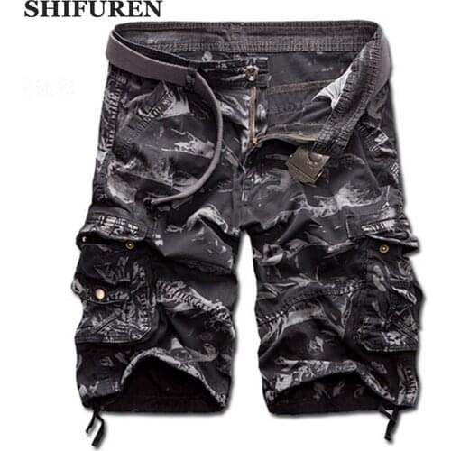 SHIFUREN Mens Camouflage Cargo Shorts Multi Pocket Loose Fit 2017 Summer New Causal Men Beach Work Shorts Plus Size No Belt
