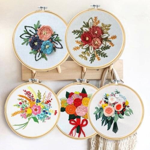 Home Decor DIY Kit Embroidery Set Flowers Plants Pattern Punch Needle Ricamo Tools Bastidor Para Bordar Cross Stitch borduurpakk