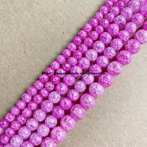 Natural Stone Magenta Color Dyed Snow Cracked Crystal Round Loose Beads 15" 4 6 8 10 12MM Pick Size For Jewelry Making DIY