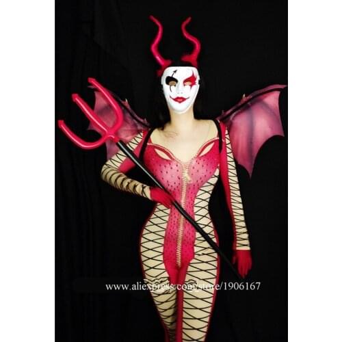 Nightclub bar dance team ds dj clothes headwear Halloween cross belt printed one-piece trousers Halloween Queen costume wings