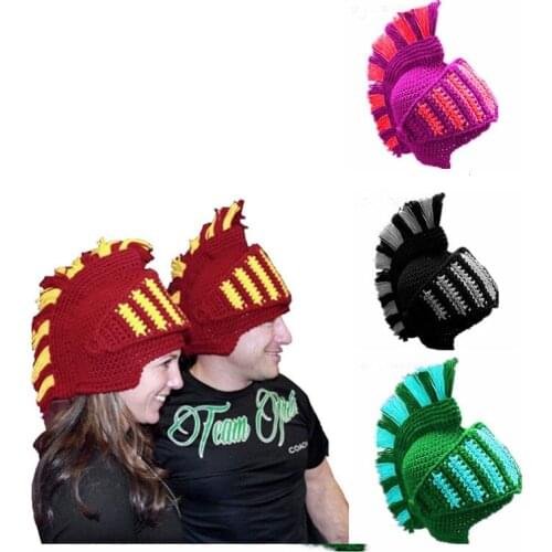 Novelty Women Men Roman Knight Armor Caps Winter Handmade Knitted Hats Helmet Crocheted Beanies Birthday Party Gifts Funny Cap