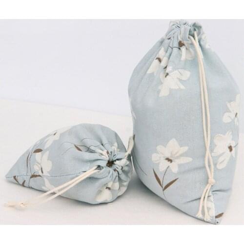 New Arrival 3Sizes S/M/L Daffodils Print Partysu Style Storage bag Cotton Linen Drawstring Sack Bag Food Clothes Casual Hand Bag
