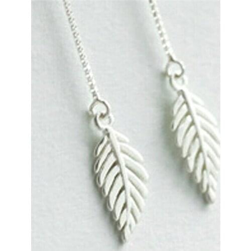 New Fashion Silver Color Pendant Leaf Tassel Long Earrings Famale Trendy Drop Leaves Earrings For Women Minimalist Jewelry