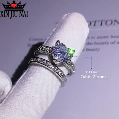New luxury heart-shaped silver wedding carat ring set female ladies couple anniversary gift women high-end jewelry