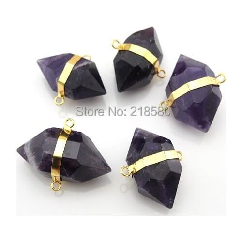 P6070968 Healing Crystal Amethysts Nugget Pendant with Gold Layered Edging Approx 35mmx18mm